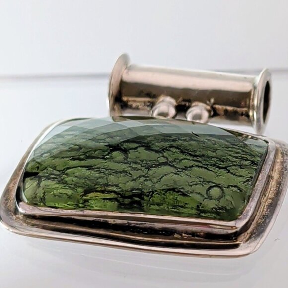 One of a Kind Moldavite & Sterling Silver Pendant With Faceted & Raw Sides - Picture 6 of 13